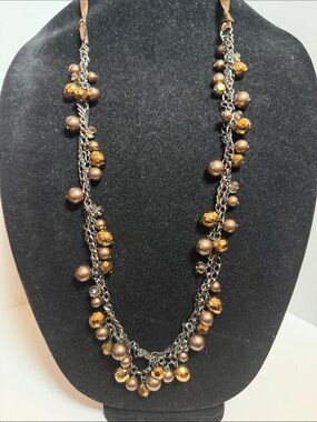 Bronze and Gold Beaded Multi-Chain Women’s Necklace